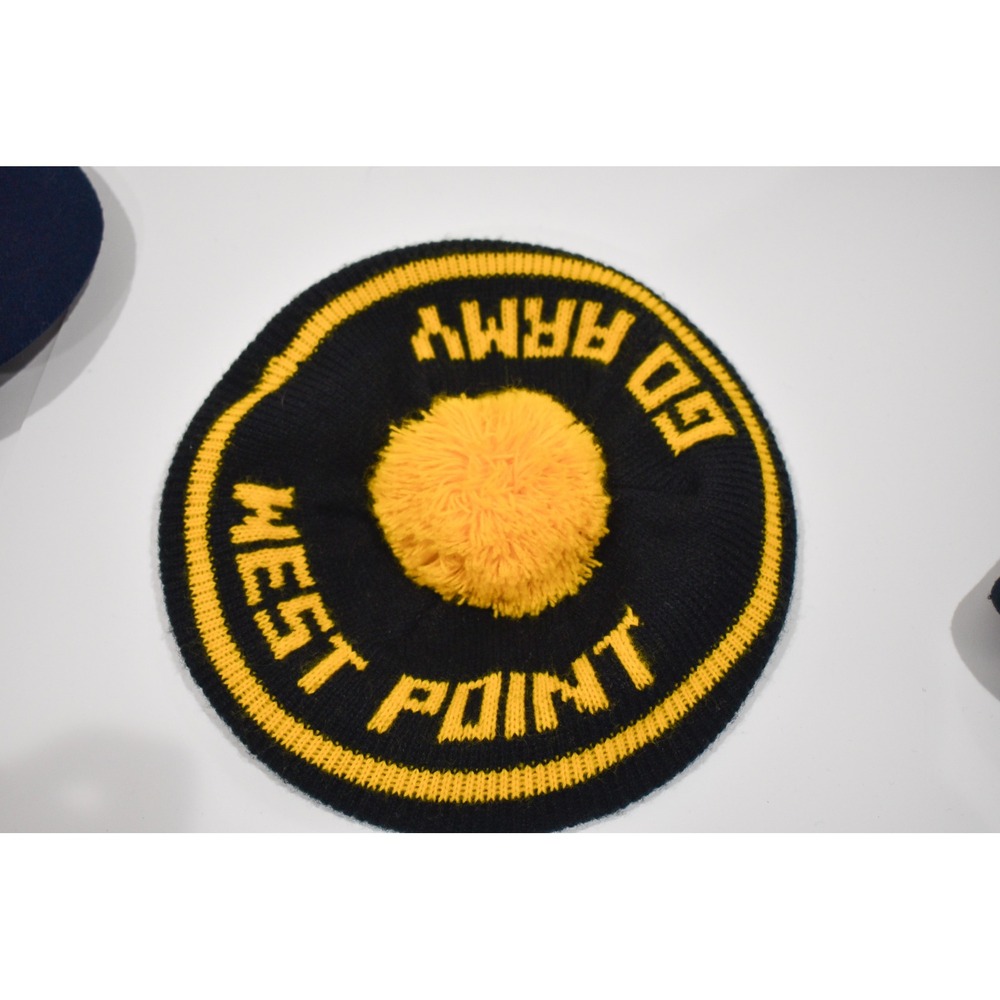 Vintage West Point Army Knit Cap Beanie Pom Pom Gold Black Military Academy Hat